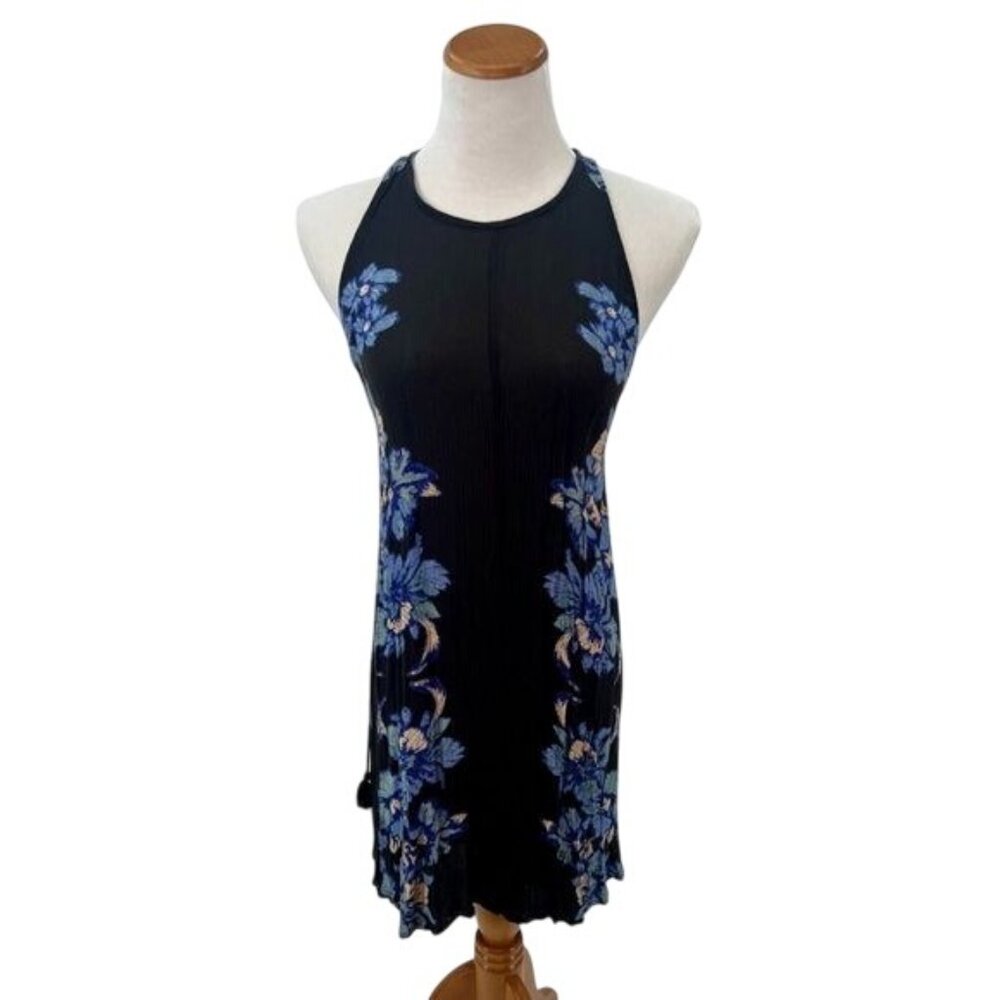 Free People Blue Floral Print Lace Up Sides Slip Dress - Picture 4 of 16